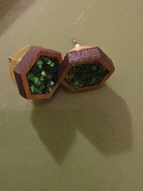 Jamielizabeth Hexagon Green Glitter Stud Earrings